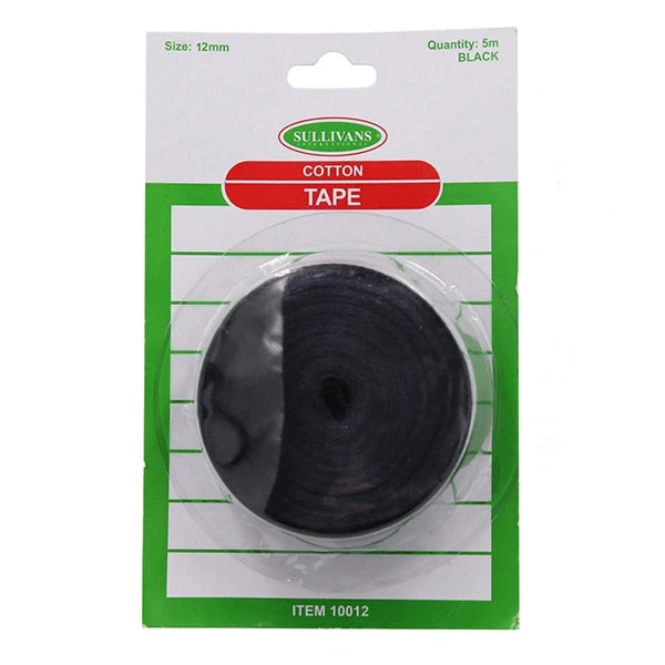 Sullivans Cotton Tape, Black -12mm 1 Sullivans Cotton Tape, Black -12mm