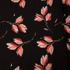 Floral Crepe De Chine Fabric, Black Tulip- Width 150cm
