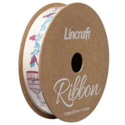 Cotton Ribbon, Cages Blue Red- 15mm X 3m