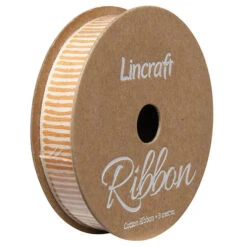Cotton Ribbon, Lines Brass- 15mm X 3m