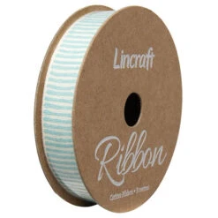 Cotton Ribbon, Lines Light Sky- 15mm X 3m