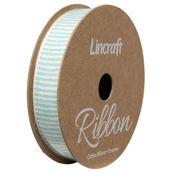 Cotton Ribbon, Lines Light Sky- 15mm X 3m 1 Cotton Ribbon, Lines Light Sky- 15mm X 3m
