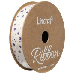 Cotton Ribbon, Dark Purple Stars- 15mm X 3m