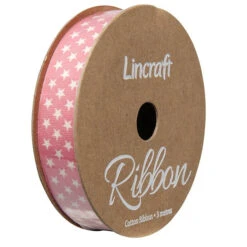 Cotton Ribbon, Stars Peach- 15mm X 3m