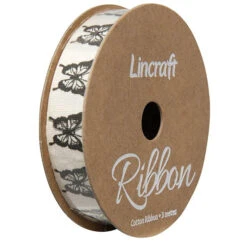 Cotton Ribbon, Butterfly Black- 15mm X 3m
