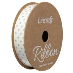 Cotton Ribbon, Dots Baby Blue- 15mm X 3m