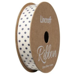 Cotton Ribbon, Dots Dark Blue- 15mm X 3m