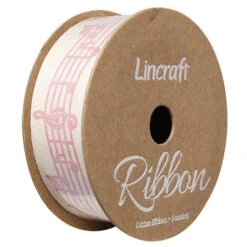 Cotton Ribbon, Notes Light Pink- 25mm X 3m