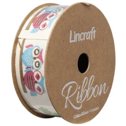 Cotton Ribbon, Pink Blue Owl- 25mm X 3m
