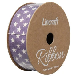 Cotton Ribbon, Stars Mauve- 25mm X 3m