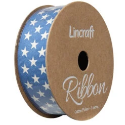 Cotton Ribbon, Stars Blue Bottle- 25mm X 3m