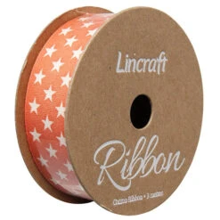 Cotton Ribbon, Stars Burnt Orange- 25mm X 3m