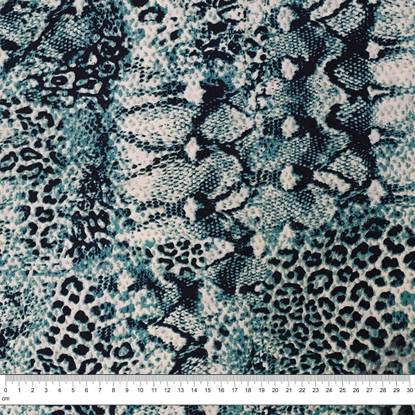Animal Print Rayon Fabric, Snake Aqua- Width 140cm 1 Animal Print Rayon Fabric, Snake Aqua- Width 140cm