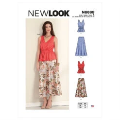 Newlook Pattern N6668 Misses' Pull-Over V-Neck Sleeveless Top With Elastic Waist & Skirt