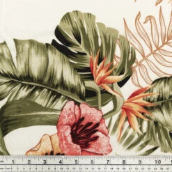 Rayon Fabric, White Leaf- 140cm