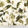 Rayon Linen Blend Fabric, White Floral- 145cm