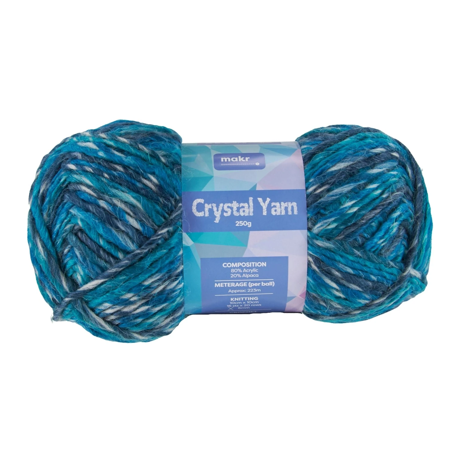 Makr Crystal Crochet & Knitting Yarn, Crystal Blue- 250g 1 Makr Crystal Crochet & Knitting Yarn, Crystal Blue- 250g