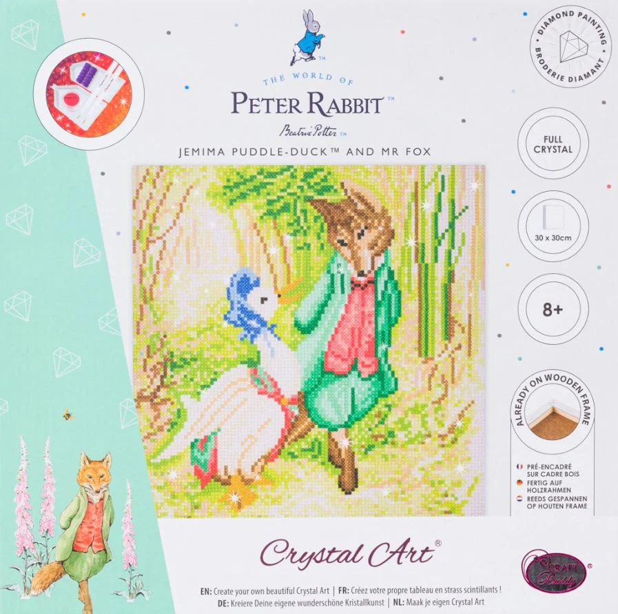 Craft Buddy Peter Rabbit Crystal Art Canvas Kit, Jemima Puddle-Duck And Mr Fox- 30x30m 2 Craft Buddy Peter Rabbit Crystal Art Canvas Kit, Jemima Puddle-Duck And Mr Fox- 30x30m - Image 2
