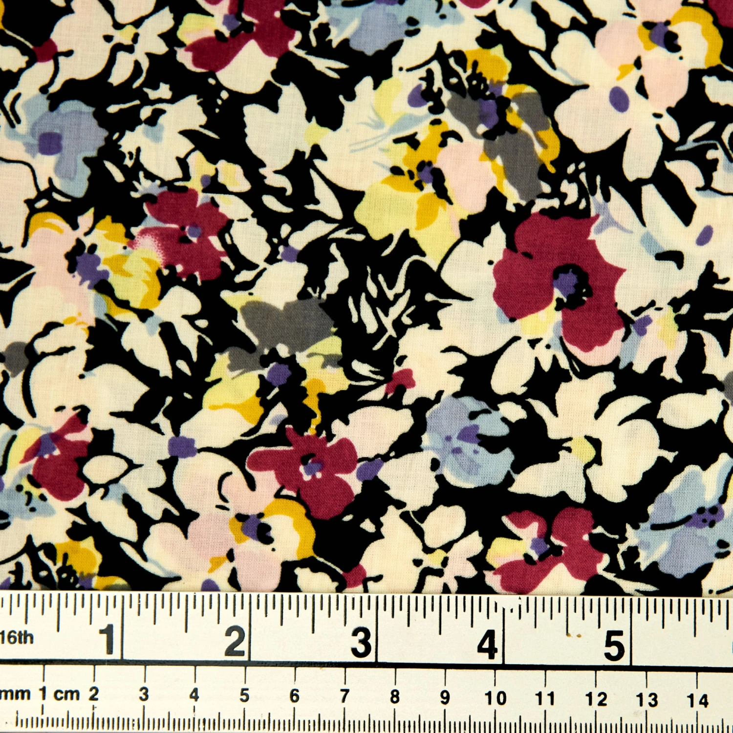 Printed Cotton Voile Fabric, Assorted Flowers- Width 140cm 1 Printed Cotton Voile Fabric, Assorted Flowers- Width 140cm