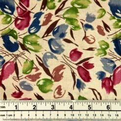 Printed Rayon/Linen Fabric, Brush Florals- Width 143cm