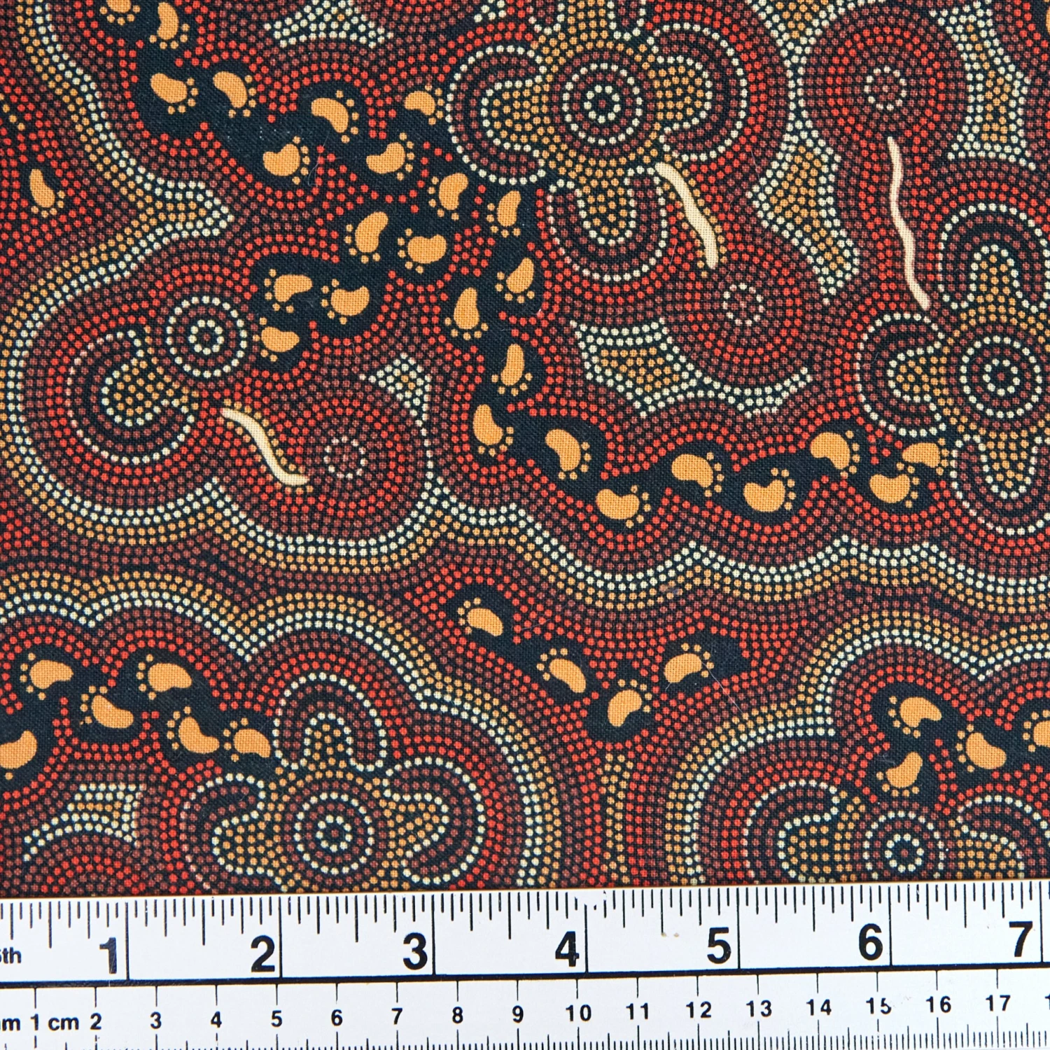 Aboriginal Print Fabric, On Walkabout By Karen Taylor, Ochre -Width 145cm 1 Aboriginal Print Fabric, On Walkabout By Karen Taylor, Ochre -Width 145cm