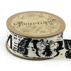 Bowtique Cotton Ribbon, Butterfly Text- 15mm X 5m