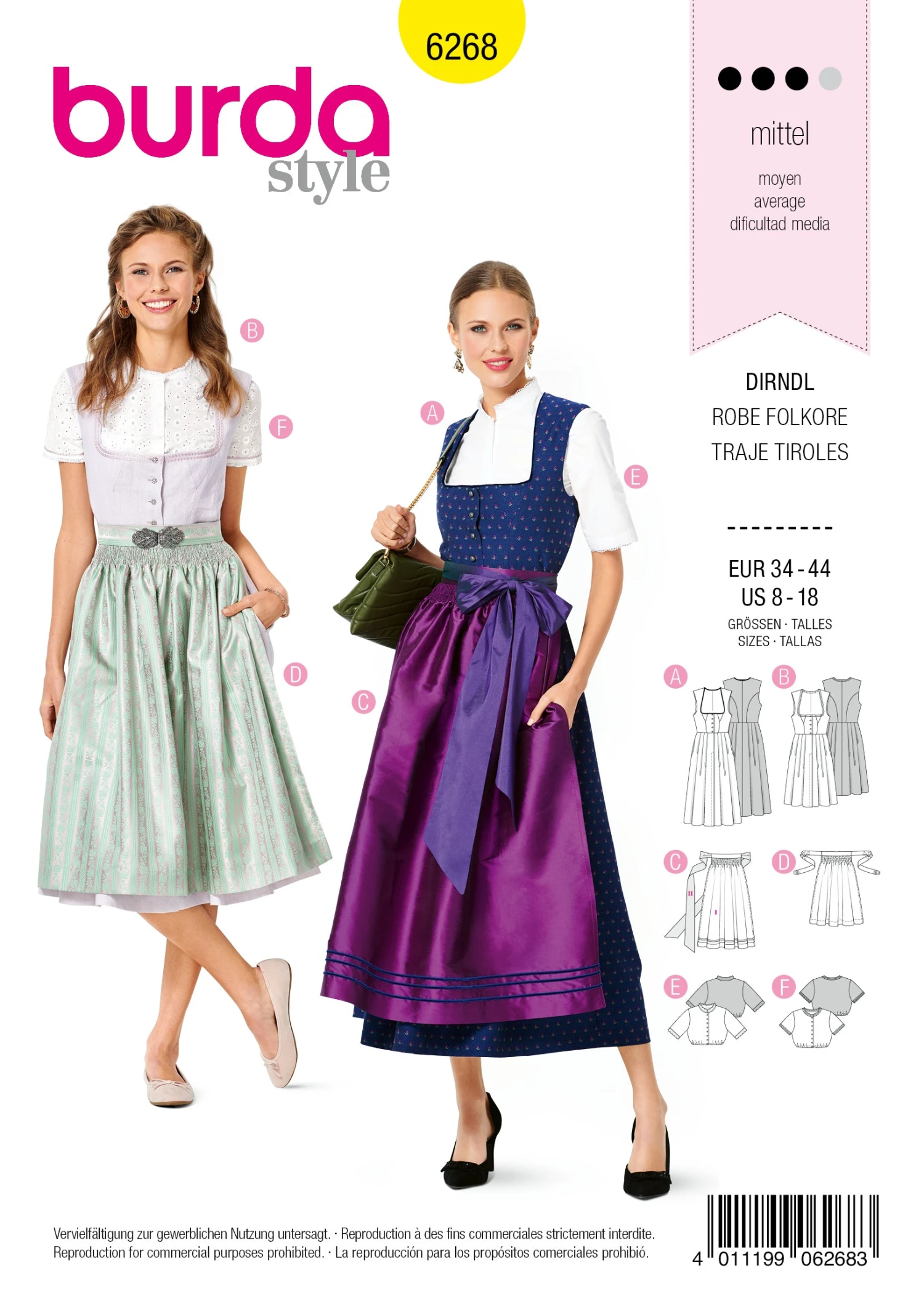 Burda Pattern 6268 Misses' Jumper Dress In Dirndl-Style, Blouse And Apron 1 Burda Pattern 6268 Misses' Jumper Dress In Dirndl-Style, Blouse And Apron