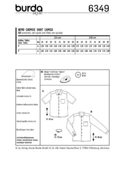 Burda Pattern 6349 Men's Shirt With Collar -Sewing Supplies Store 6349 back envelope EU