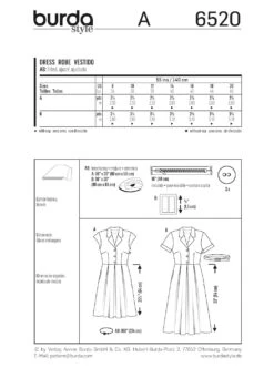 Burda Pattern 6520 (8-20) -Sewing Supplies Store 6520 back envelope us dedd4f70 3d4d 48e6 ad0c 7172a6249eac