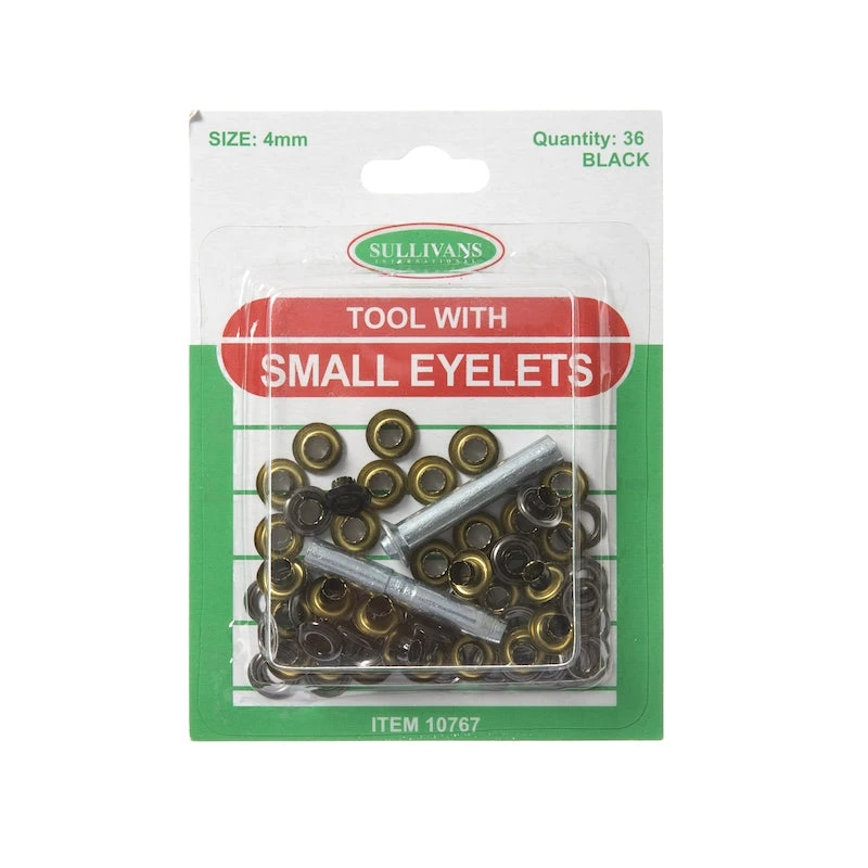 Small Eyelets With Tool Size 4mm, Black- 36pk 1 Small Eyelets With Tool Size 4mm, Black- 36pk
