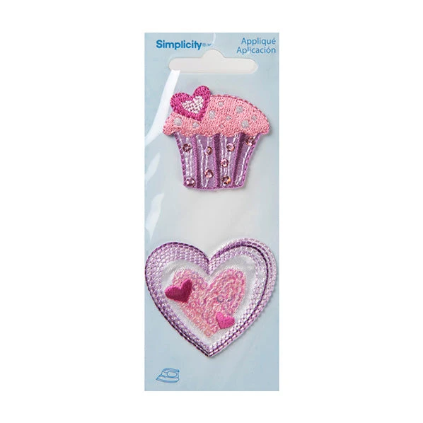 Simplicity Iron On Appliques, Cupcake Heart- 2pc 1 Simplicity Iron On Appliques, Cupcake Heart- 2pc