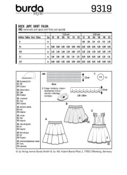 Burda Pattern 9319 Child's Pinafore Skirt -Sewing Supplies Store 9319 back envelope EU