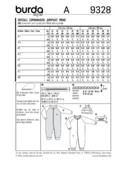 Burda Pattern B9328 (1M-18M) -Sewing Supplies Store 9328 back envelope us