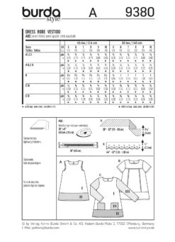 Burda Pattern 9380 (5-10) 11 Burda Pattern 9380 (5-10) -Sewing Supplies Store 9380 back envelope us