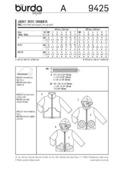 Burda Pattern 9425 (18M-7Yr) -Sewing Supplies Store 9425 back envelope us