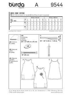 Burda Pattern 9544 (5-10) -Sewing Supplies Store 9544 back envelope us
