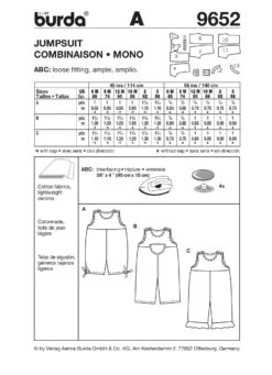 Burda Pattern 9652 (6M-3Yr) -Sewing Supplies Store 9652 back envelope us