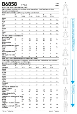 Butterick Pattern B6858 Misses' Knit Dress, Tops, Skirt And Pants -Sewing Supplies Store B6858 envelope back