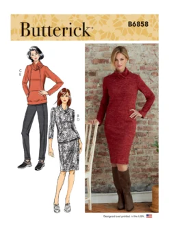 Butterick Pattern B6858 Misses' Knit Dress, Tops, Skirt And Pants