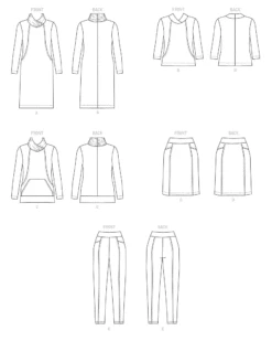 Butterick Pattern B6858 Misses' Knit Dress, Tops, Skirt And Pants -Sewing Supplies Store B6858 line art