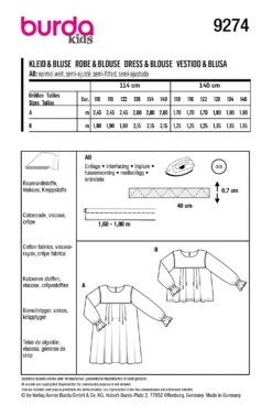 Burda X09274 Child Dress -Sewing Supplies Store B9274 envelope back