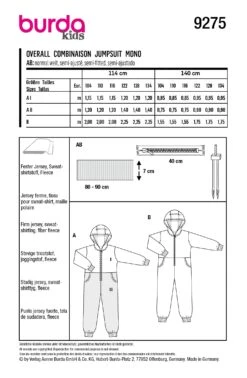 Burda X09275 Child Sportswear -Sewing Supplies Store B9275 envelope back