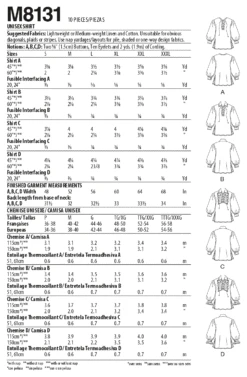 McCall's Pattern M8131 Unisex Shirts -Sewing Supplies Store M8131 envelope back