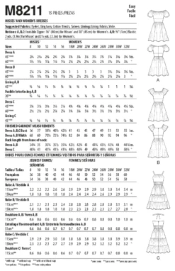 McCall's Pattern M8211 Misses' & Women's Dresses -Sewing Supplies Store M8211 envelope back