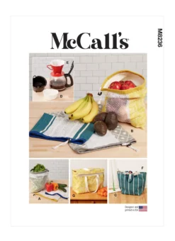 McCall's Pattern 8236 Fruit And Vegetable Bags, Mop Pad, Coffee Filters, Bin And Bag