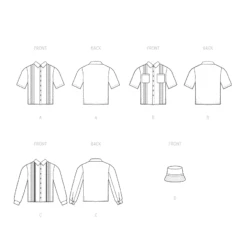 McCall's Pattern M8263 Unisex Shirts & Hat -Sewing Supplies Store M8263 line art