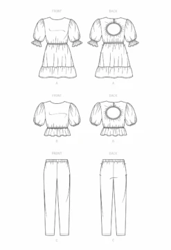 Newlook Pattern 6739 Children's And Girls' Dress, Top And Pants -Sewing Supplies Store N6739 line art