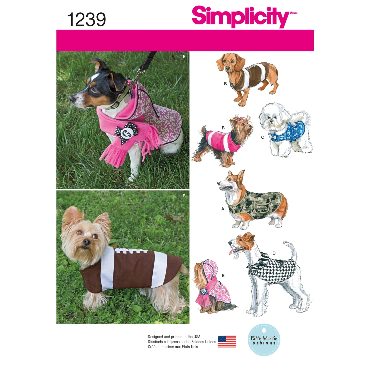 Simplicity Pattern 1239 Dog Coats In Three Sizes