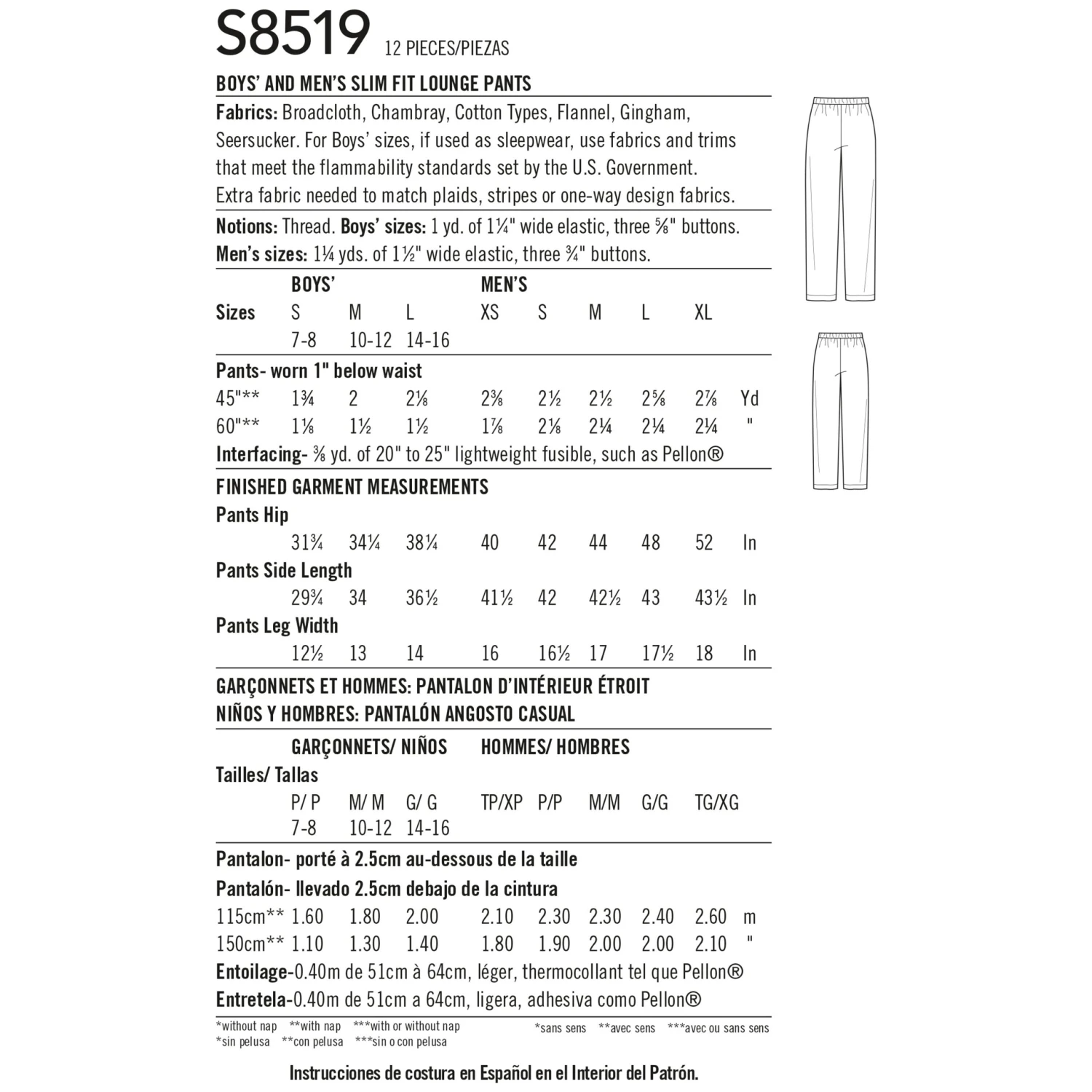 Simplicity Pattern 8519 Boys' And Men's Slim Fit Lounge Pants 3 Simplicity Pattern 8519 Boys' And Men's Slim Fit Lounge Pants - Image 3