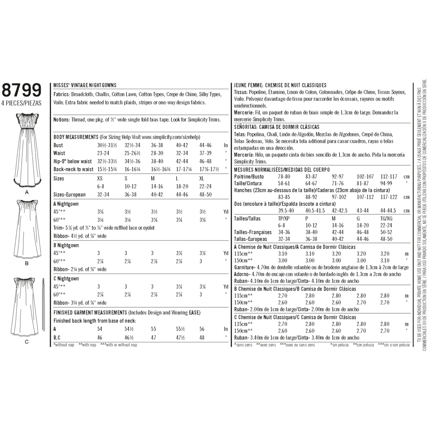 Simplicity Pattern 8799 Misses' Vintage Nightgowns 5 Simplicity Pattern 8799 Misses' Vintage Nightgowns - Image 5